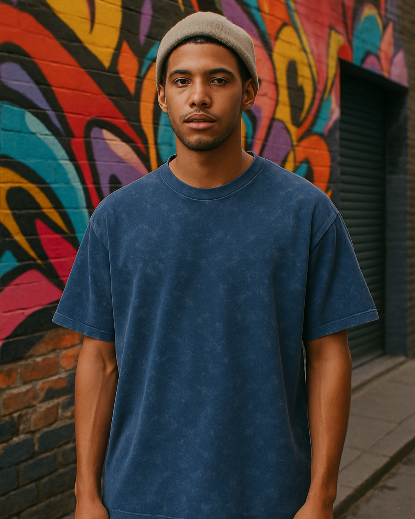 Unisex Oversized Acid Wash T-Shirt (Navy Blue)