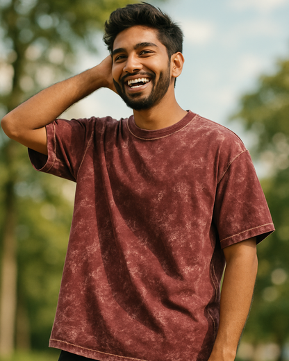 Unisex Oversized Acid Wash T-Shirt (Maroon)
