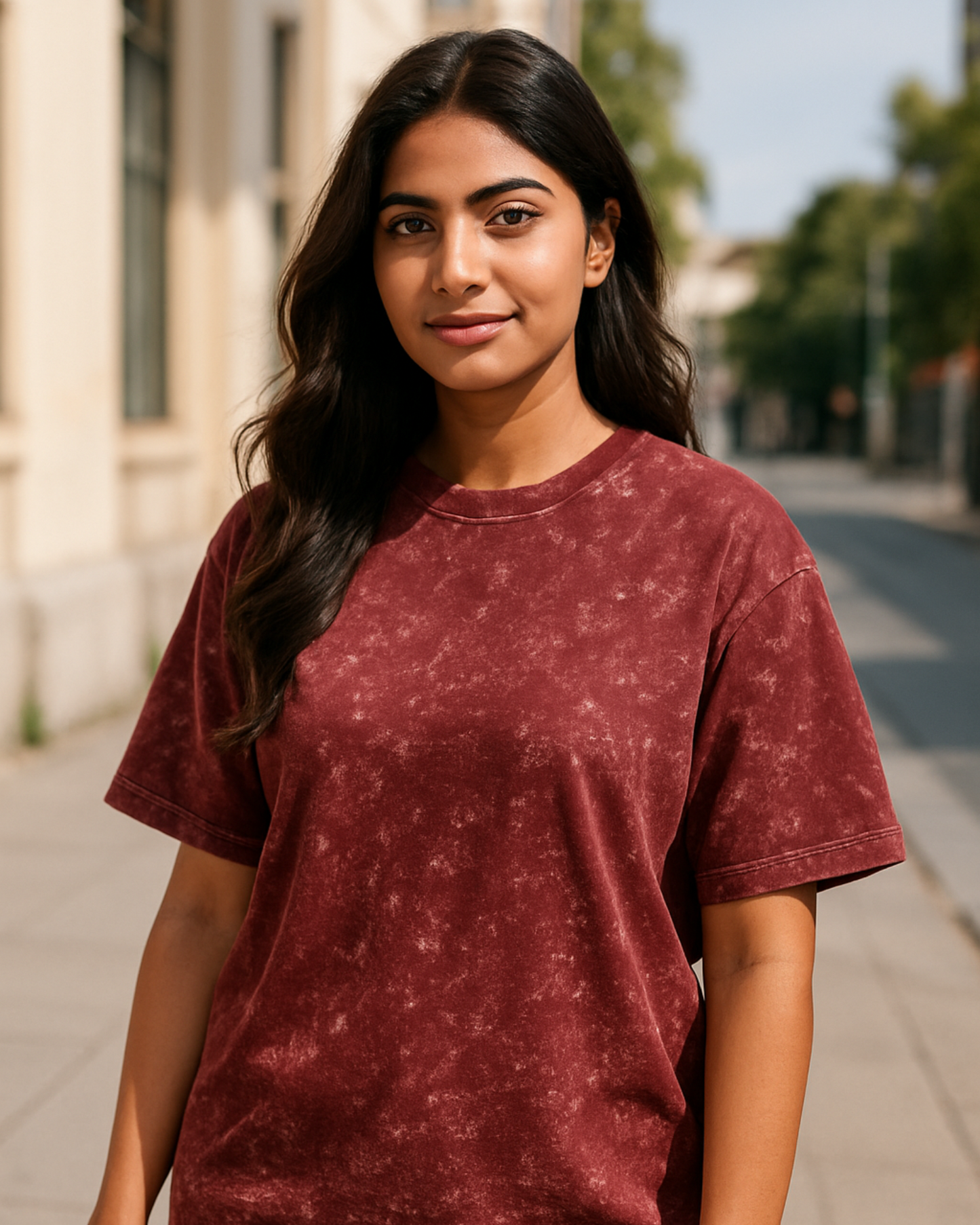 Unisex Oversized Acid Wash T-Shirt (Maroon)