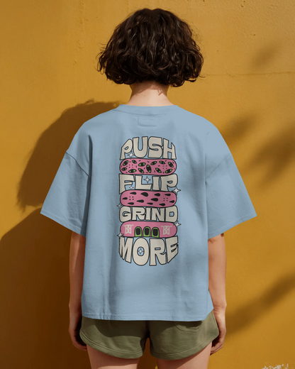 Unisex Terry Oversized T-Shirt (Push Flip Grind More!)