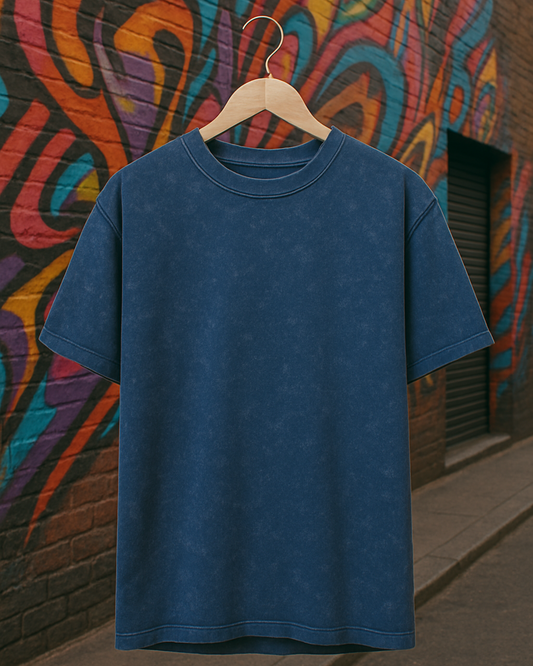 Unisex Oversized Acid Wash T-Shirt (Navy Blue)